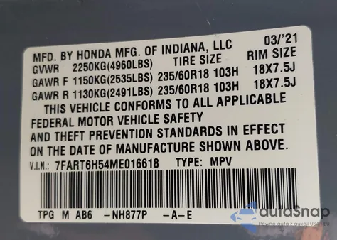 2021 Honda Cr-V Hybrid Ex z USA, uszkodzony, nr VIN 7FART6H54ME016618